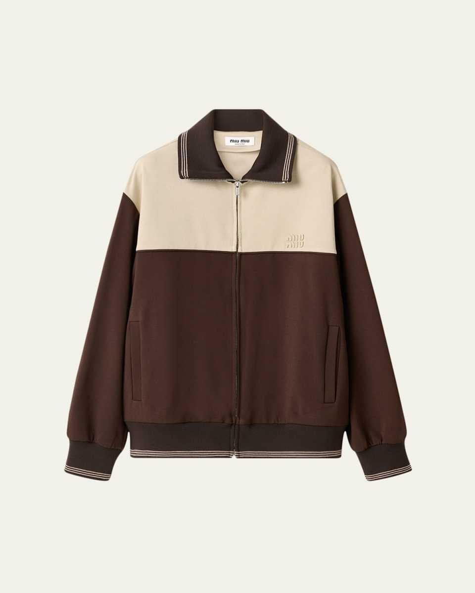 Zip-Front Colorblock Knit Sweater